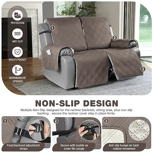 Image of TAOCOCO 100% Waterproof Oversized Loveseat Recliner Cover, Non Slip Split Couch Covers for Reclining Loveseat with Elastic Straps for Kids Pets(Oversized 2 Seater, Taupe)