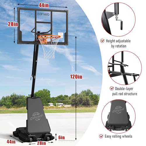 Image of Cofiyard Basketball Hoop Outdoor with 44 /48 /54 Inch Shatterproof Backboard,10FT Height Portable Basketball Hoop with Sandbag, Adjustable Basketball Goal with Wheels