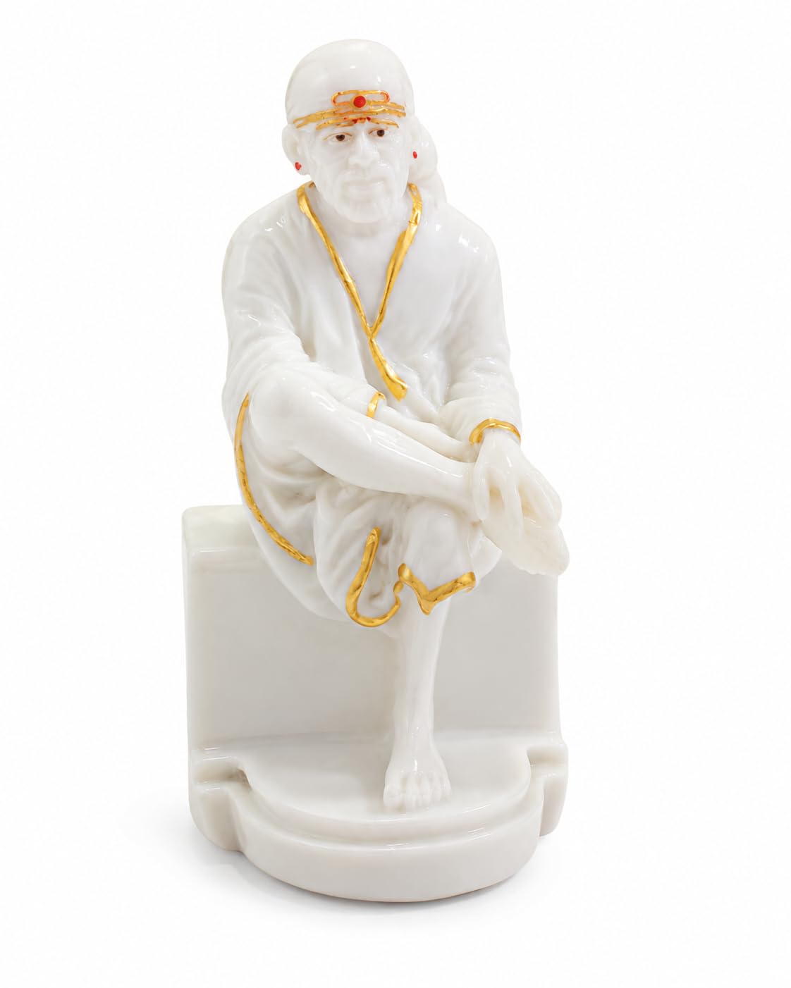 Sai Baba Idol White & Gold Finish Decorative Statue for Home Temple, Office Desk, Pooja Room & Spiritual Gift-image-0
