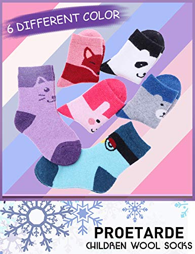 Image of ProEtrade Wool Socks for Kids Toddlers Boys Girls Thick Warm Winter Hiking Heavy Thermal Cozy Crew Boot Gift Socks 6 Pack