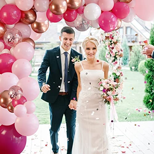 Image of Pink Balloons Arch Kit, 114 Pcs Hot Pink and White Balloons Garland Arch Kit for Baby Shower, Graduation, Wedding, Birthday, Valentine's Party Supplies Decoration