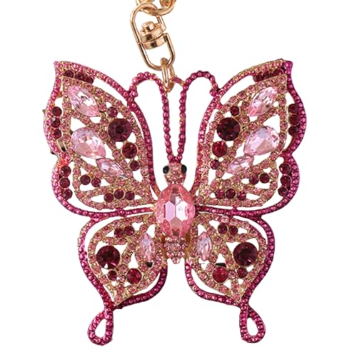 Psdndeww Llavero con forma de mariposa de cristal con diamantes de imitación brillantes para decoración de bolsa, Rosado, as show