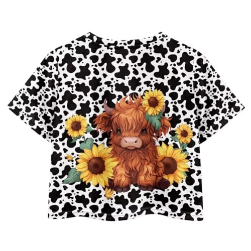 Image of Girl Crop Top Shirts for Summer Cute T Shirts Short Sleeve Tees for Kids 5-16