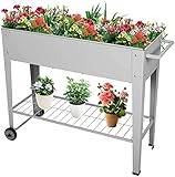 Sangsan Raised Garden Bed with Legs Metal Outdoor Elevated Garden Planter Box On Wheels Standing...