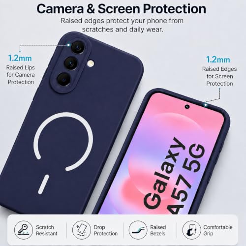 Image of SBMS Silicone Back Cover Case for Samsung Galaxy A57 5G | Soft Micro-Fibre Lining Inside | Magsafe Print On Back Side Camera Protection Bump | Shockproof Case Samsung Galaxy A57 5G (Blue)