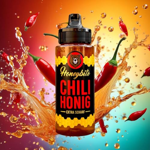 Hot Honey Extra Scharf | Chili Honig Extra Scharf | Hot Sauce | Extra Spicy Honey | Pizza Honig mit echten Chilis - Glutenfrei | 340 Gramm