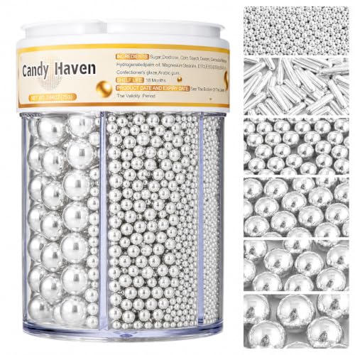 Image of Silver Edible Pearls 4 Sizes Wedding Sprinkles Nonpareils for Cake Decorating & Ice Cream