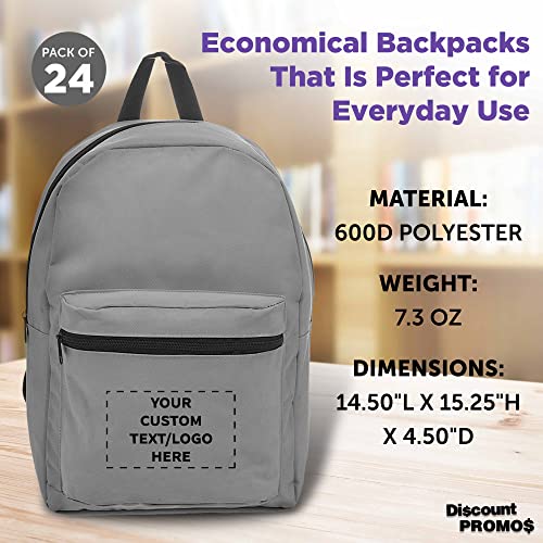 DISCOUNT PROMOS Custom Sprout Econo Backpacks Set of 24, Personalized Bulk Pack - Economical Backpack for Everyday Use, Perfect for Travellers, and More - Grey4
