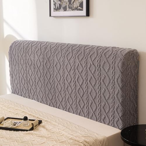 Image of HOMETHREADS Stretchable Lycra /Velvet Headboard Cover | Soft, Dust-Proof & Wrinkle-Resistant Bed Back Protector | Fits Leather, Wooden & Fabric Bedsides | for 5ft to 6.5ft Beds (Grey, 85x65cm)