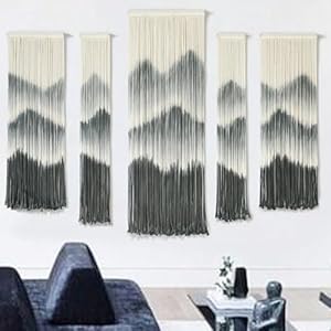 Iower large macrame wall hanging 5pcs handmade dip dyed mountain wall decor combination suspension bedroom living room modern fiber yarn wall art  urban country home decor