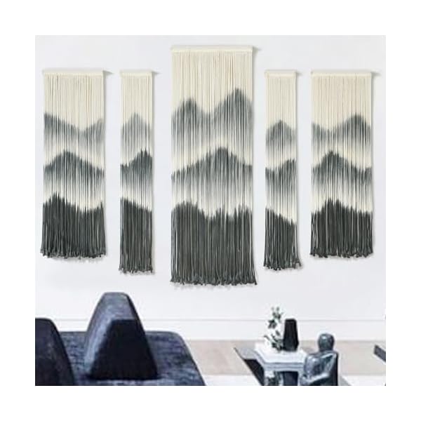 Iower large macrame wall hanging 5pcs handmade dip dyed mountain wall decor combination suspension bedroom living room modern fiber yarn wall art  urban country home decor