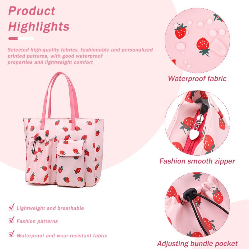Strawberry Tote Bag for Women - Large Oxford Cloth Shoulder Bag Aesthetic Reusable Shoulder Tote Bag3