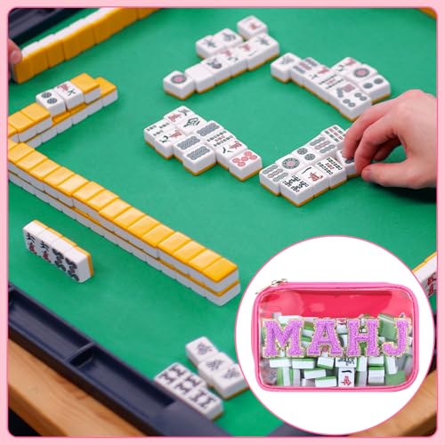 SilTriangle Empty Mahjong Tile Bag American PVC Clear Mahjong Case Size 166 Waterproof Zippered Storage Tile Holder Rack Bag for Game Lover Gift Travel, Case Only (Hot Pink,Mahj) by SilTriangle - Image 7
