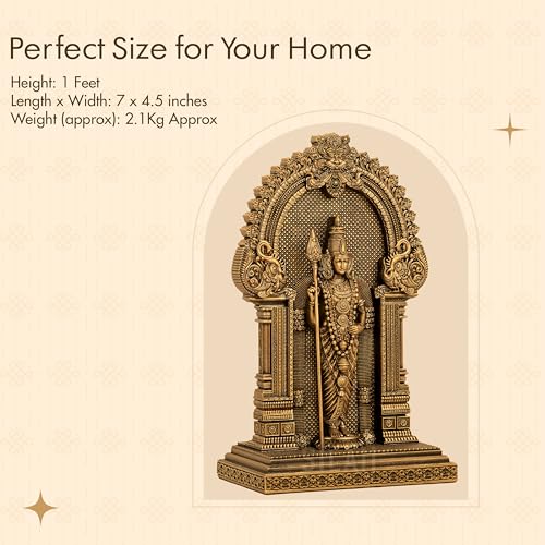 Image of SILAII Murugan Statue for Pooja & Home Decor - Antique Bronze Finish Murugan Idol | God Idols | Murugan Statue for Pooja Room | God Idols for Home Decor (12 INCHES)