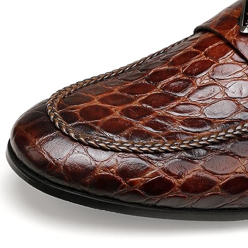 Image of Mens Dress Shoes Leather Loafer, Fashion Crocodile Printed Handmade Dress Shoes Slip on Loafer Shoes for Men