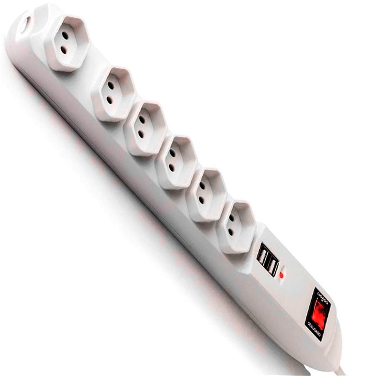 Filtro De Linha Multi Com 6 Tomadas E 2 Entradas Usb Bivolt