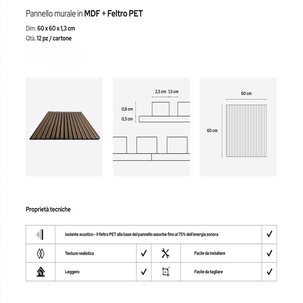 Listwy drewniane listwy dekoracyjne listwy MDF i filc PET zestaw 12 szt. 60 x 60 wyciszający dźwięk okładziny ścienne jasny orzech