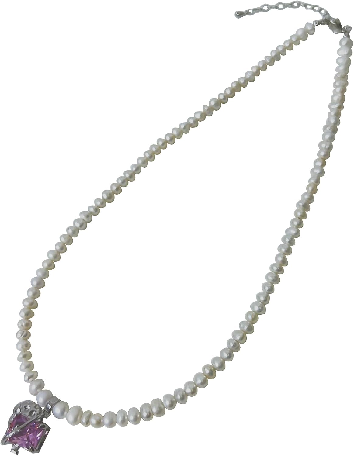 QIDIAN Freshwater pearls, 4mm in size. Elegant heart-shaped pendant necklace. Wedding pearl necklace. Suitable for simple brides
