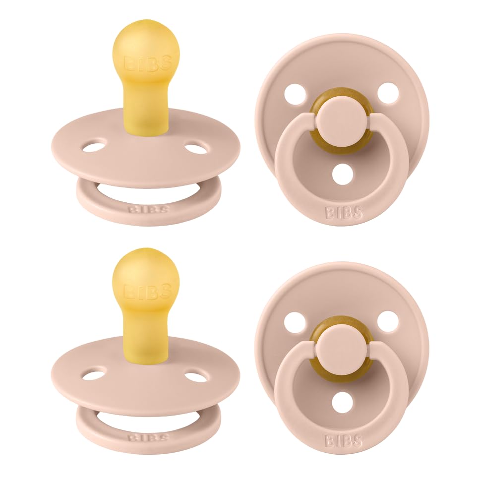Image of BIBS Pacifiers - Colour 4-Pack | BPA Free Baby Pacifier | Round Nipple Binkies | Natural Rubber Latex Soother | Made in Denmark | Size 1 (0-6 Months) | Blush