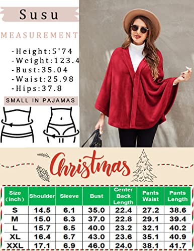 Ekouaer Women Wrap Shawl Open Front Sweater Cape Warm Winter Poncho Coat Oversized Thick Blanket Housewear Red #TOP5