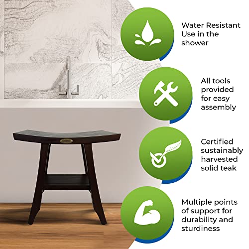 Satori 18" Eastern Style Solid Teak Shower Bench With Shelf- Adjustable Height Foot Pads #TOP4