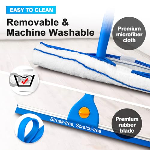 Image of ARTIPOLY Squeegee for Window Cleaning, 14 inch Extra-Large Squeegee & Microfiber Scrubber Combi with 60 inch Stainless Steel Pole, Window Cleaning Kit for Shower Glass Mirror Door Car-2 Pads