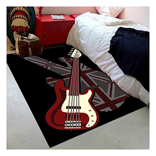 Tapis Enfant 60x110 cm Rectangulaire BC Union Rock Guitard Noir Chambre adapté au Chauffage par Le Sol