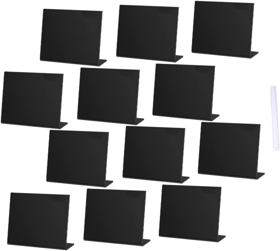 Acrylic Writing Chalkboards, 12pcs Set with 1 Chalk Marker, Erasable Wedding Message Boards for Party Table Decoration and Home Display