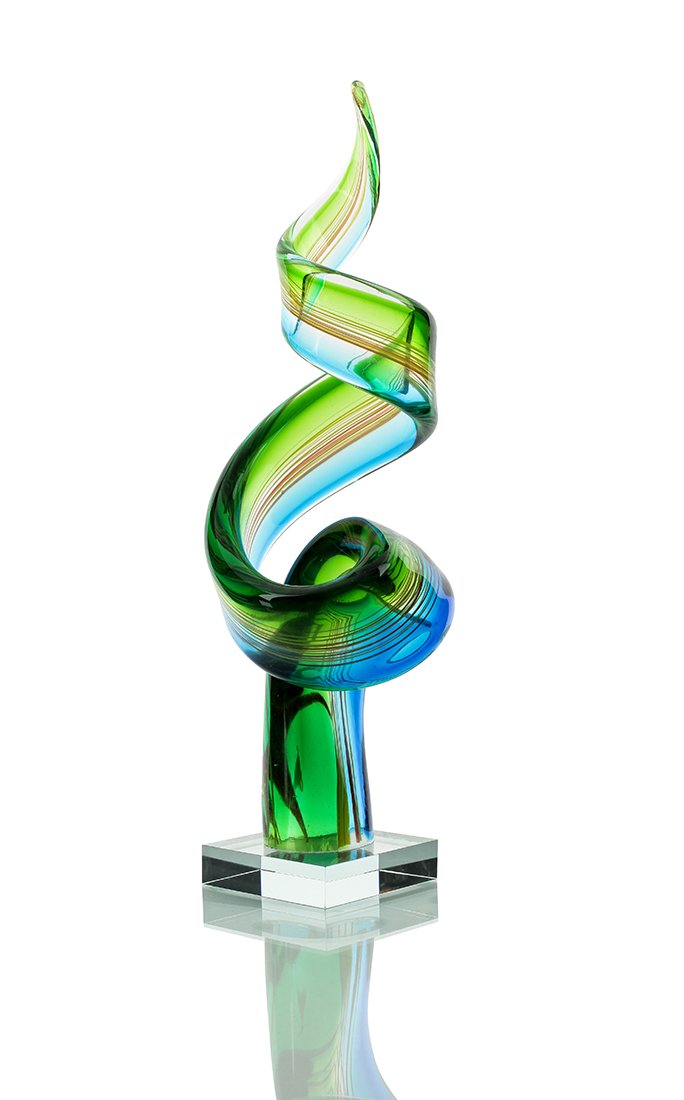 Designer Escultura Grande de Cristal – Diseño – Contrastes cromáticos en Azul y Verde – Mano – Exclusivo único Cristal Escultura
