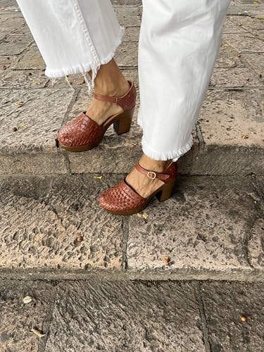 Macarena Collection Women's Flatform Wedge Casual Sandal Huarache Colorful Leather Mexican Style 42374