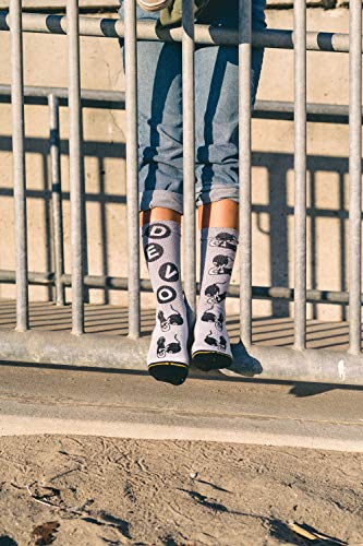 MERGE4 Devo Band 'Bombs Away' Large Crew Socks for Men and Women Grey Bomb Classic DEVO Lettering4