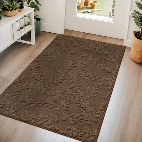 BEQHAUSE Door Mats 36”x60”, Dirt Trapper Doormats Indoor, Non-Slip Washable Entryway Rugs, Super Absorbent Welcome Mat for Front Door, Muddy Shoes & Paws, Brown Brown 3' x 5' (Rectangular)