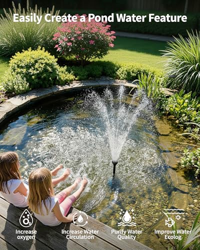 Image of POPOSOAP Pond Pump with LED Lights, 660GPH Submersible Pump RGB Pond Filter System with Adjustable Height & Water Flow for Garden Pond Fish Tank Day & Night Pond Decoration -P1104D