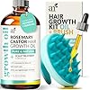 Artnaturals Organic Rosemary Castor Hair Oil + Massager Hair Growth Set Hair Growth Oil 4 ounces with Coconut & Olive Oil for Dry, Damaged & Split End