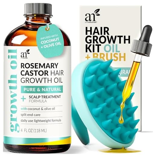 Artnaturals Organic Rosemary Castor Hair Oil + Massager Hair Growth Set Hair Growth Oil 4 ounces with Coconut & Olive Oil for Dry, Damaged & Split End