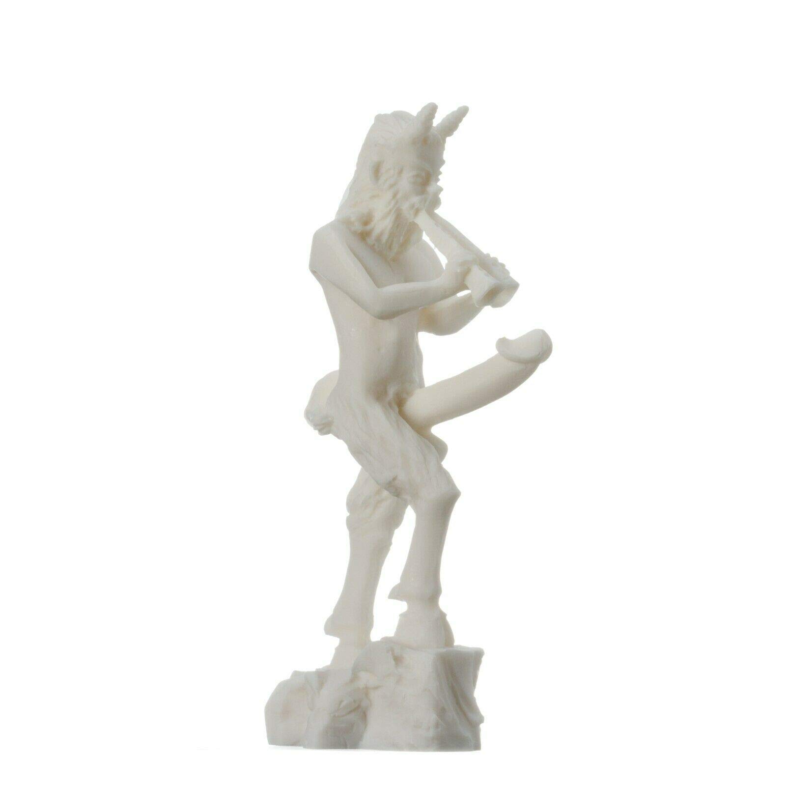 BeautifulGreekStatues PAN Greek Nude God of Nature Faunus Phallus Penis Alabaster Statue Sculpture 7"