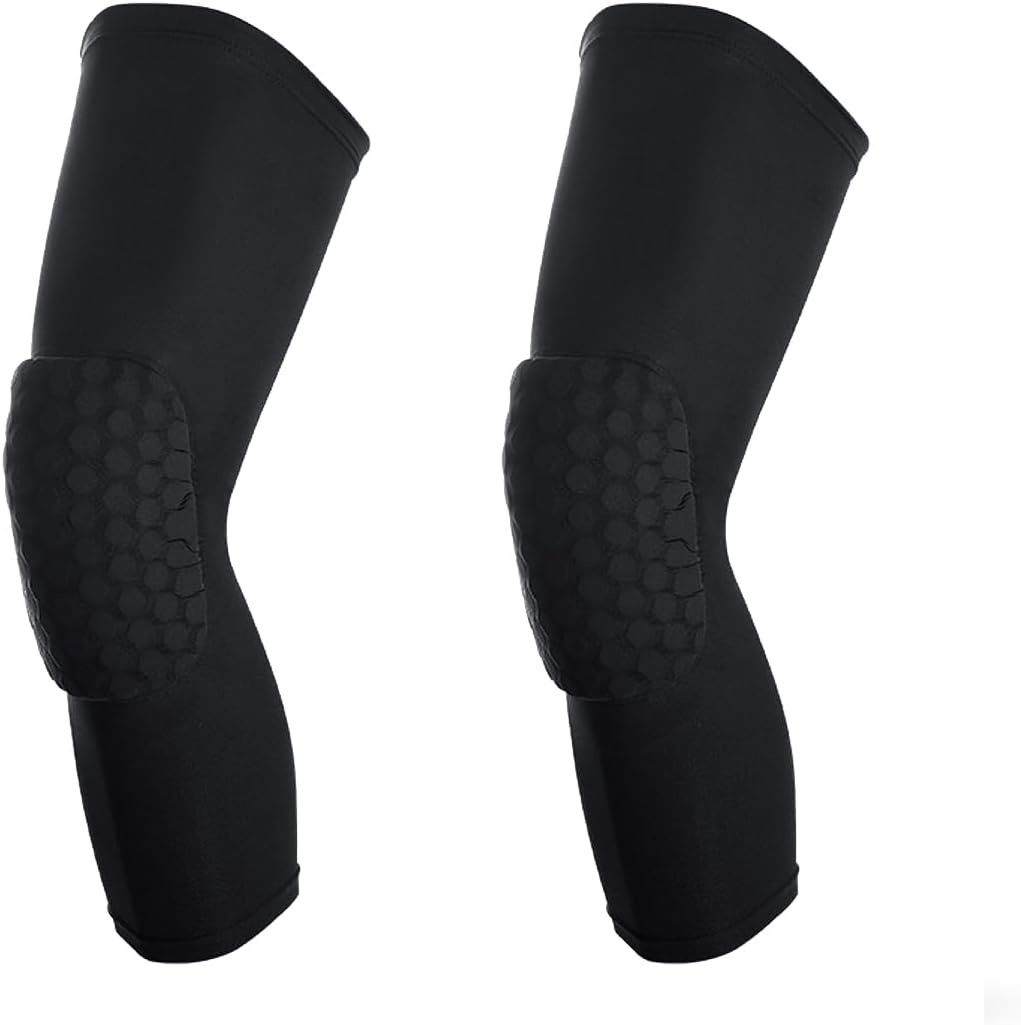 Basketball Knee Pads, 2 Pack Honeycomb Anti Collision Leg Compression Sleeves, Sports Sleeves for Wrestling Football Volleyball Soccer Skating (Medium, Black)