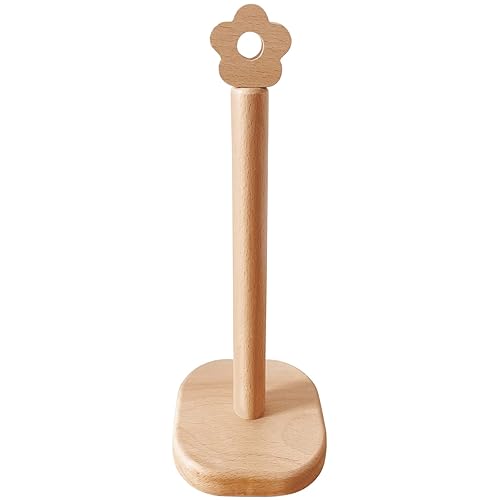 Paper Towel Holder, Wooden Kitchen Roll Stand Organizer Free Standing, Housewarming Gift Present for Friends - Lovely Flower