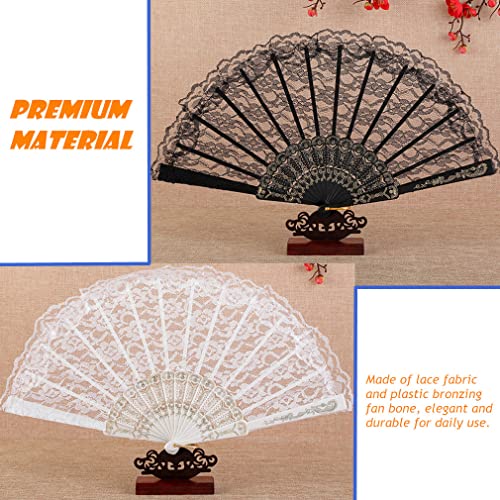 Morices 2 Pcs Lace Folding Hand Fan - Image 2