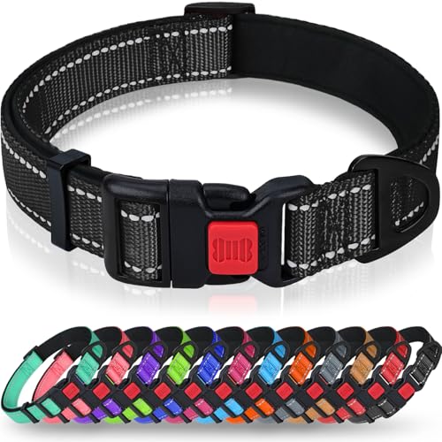 Taglory Collare per Cani, Imbottito Nylon Regolabile Traspirante Riflettente Collari per Cani di Taglia Extra Grande, Nero