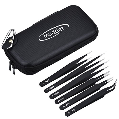 image for Mudder 6 Pieces Nail Art Tweezers Anti-static ESD Tweezers Kit Stainle