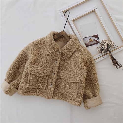 Toddler Boys Girls Fleece Jacket Long Sleeve Lapel Button Coat Winter Warm Solid Short Outwear with Pocket2