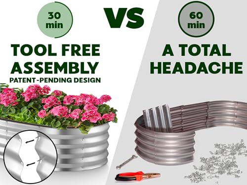 Galvanized Raised Garden Beds Outdoor // 8×4×1 ft (2-Pack) Planter Raised Beds for Gardening, Vegetables, Flowers // Large Metal Garden Box // Patented Tool-Free Design (Silver)