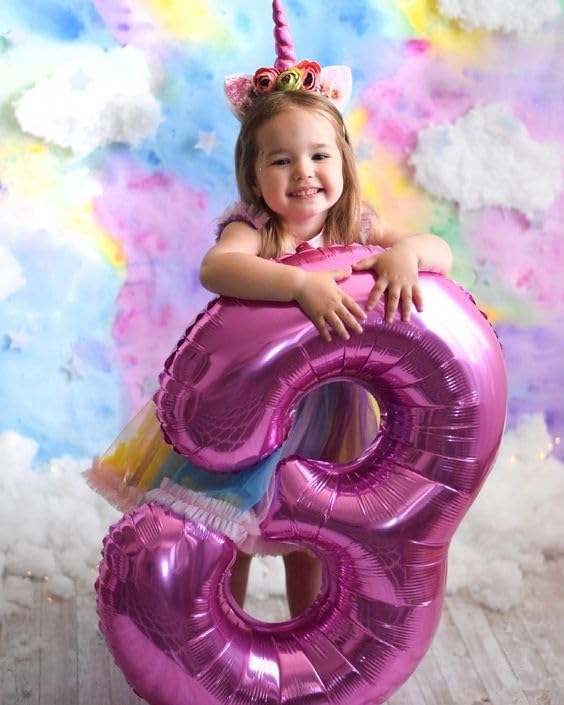 Image of Number Balloons Hot Pink 3 Balloon 40 inch for 3rd Birthday Decorations | Saturated Color, Large 40 in, With Straw & Hanging Hole, For Back-to-School Season, Wedding, Christmas, New Year, Anniversary