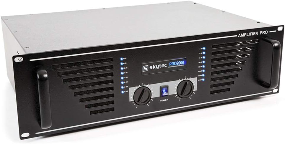 Skytec PA Speaker Amplifier Mobile DJ Disco Stereo Amp 19" Rack 2000W Black