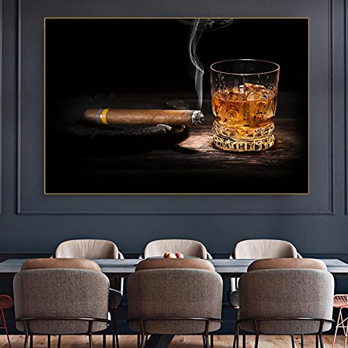 Affiche cigare et verre à vin moderne pour habiller un mur de bureau élégant