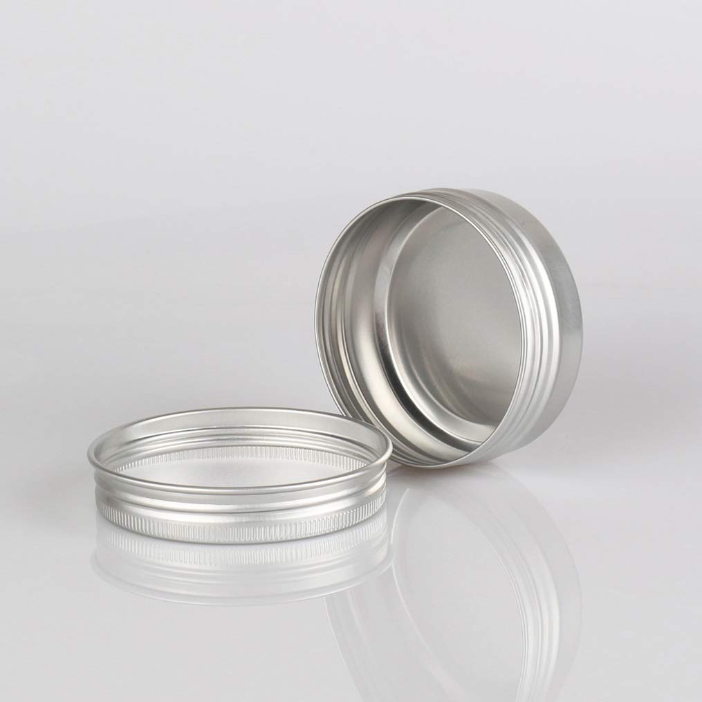 100 piezas 60ml Tarros de hojalata de aluminio de plata redondos vacíos con tapas de tornillo envases de cosméticos ideales para bálsamo labial DIY vela pomada en polvo artesanías incluyendo 3