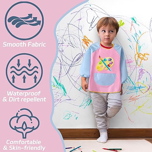 LECTNORE Kids Painting Apron Waterproof Painting Apron Long Sleeve for Kids Children's Art Smock with Pockets for Painting Cooking Eating(Style 3) - Image 4