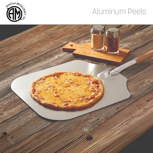 Image of American Metalcraft 3016 Aluminum Pizza Peel with 19 Inch Wood Handle - 12 x 14 Inch, 14 Gauge Aluminum Blade - Tapered Edges for Smooth Handling - Durable Commercial Grade, Silver