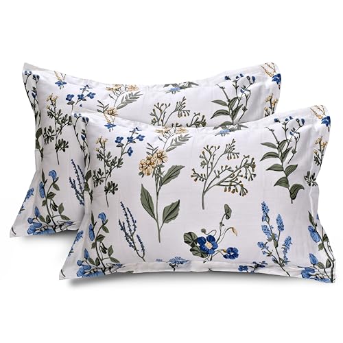 Image of Huesland by Ahmedabad Cotton 210 TC Premium Cotton Pillow Cover Set of 2 - White, Blue & Green